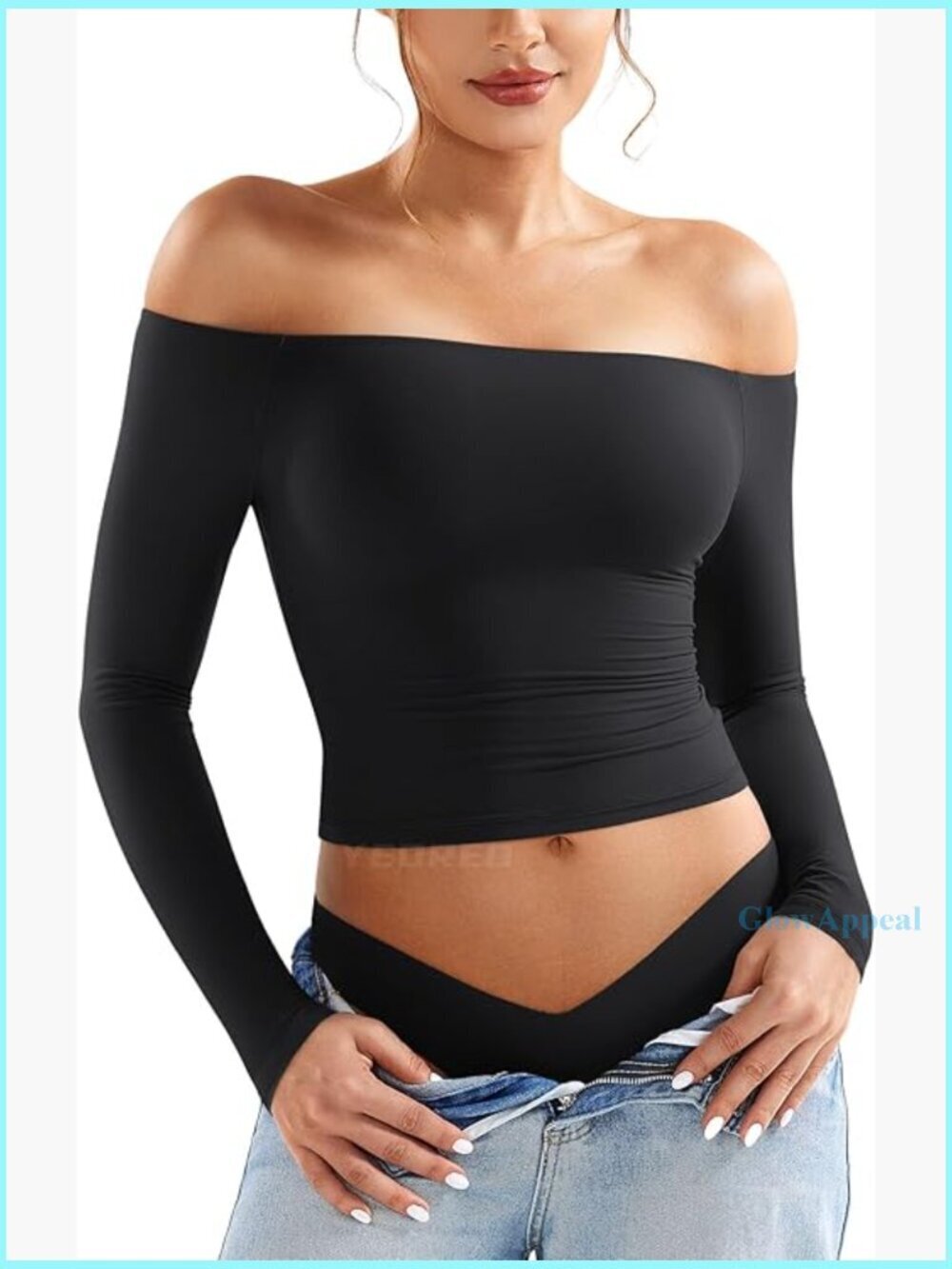 Off Shoulder Long Sleeve Top Double Lined Y2K Basic Undershirt Slim Fit